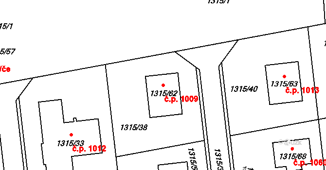 Hrabová 1009, Ostrava na parcele st. 1315/62 v KÚ Hrabová, Katastrální mapa