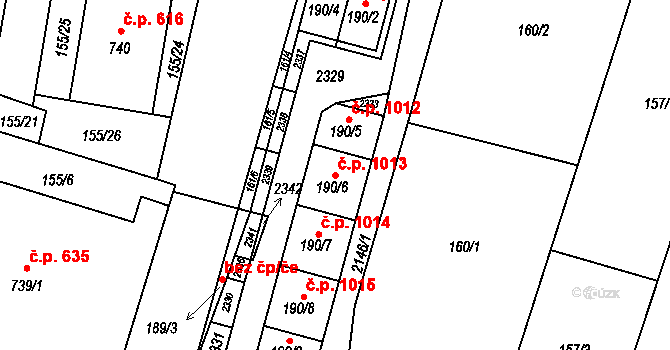 Lišov 1013 na parcele st. 190/6 v KÚ Lišov, Katastrální mapa