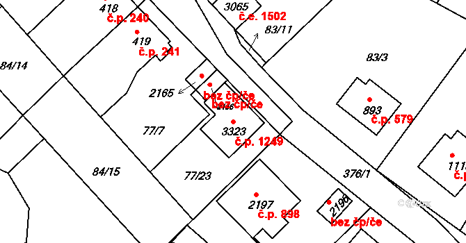 Sezimovo Ústí 1249 na parcele st. 3323 v KÚ Sezimovo Ústí, Katastrální mapa