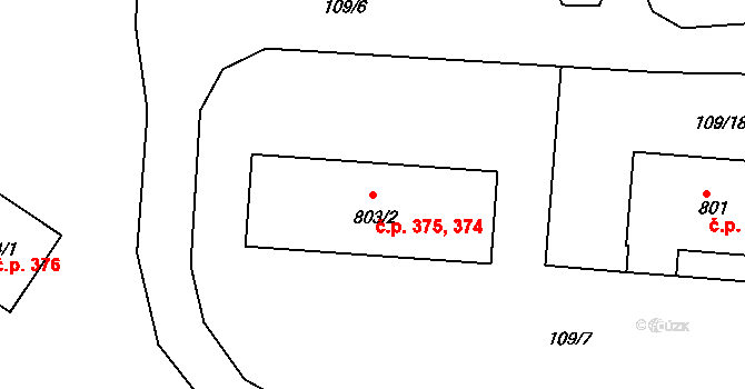 Velešín 374,375 na parcele st. 803/2 v KÚ Velešín, Katastrální mapa