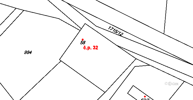 Stranná 32, Žirovnice na parcele st. 58 v KÚ Stranná u Žirovnice, Katastrální mapa