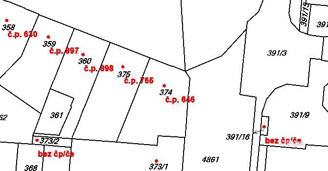 Louny 646 na parcele st. 374 v KÚ Louny, Katastrální mapa