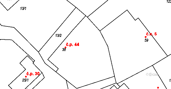 Čachotín 44 na parcele st. 38 v KÚ Čachotín, Katastrální mapa
