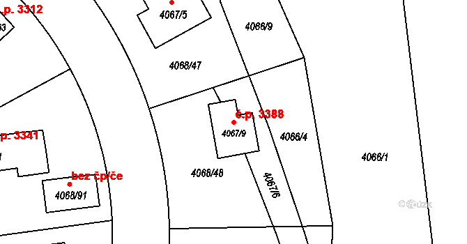 Česká Lípa 3388 na parcele st. 4067/9 v KÚ Česká Lípa, Katastrální mapa