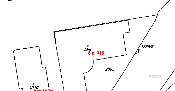 Vamberk 316 na parcele st. 559 v KÚ Vamberk, Katastrální mapa