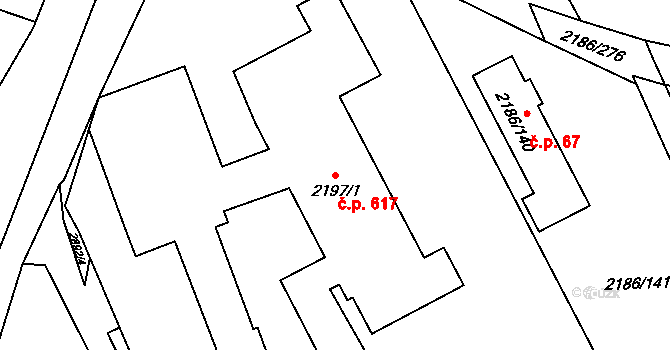 Dobruška 617 na parcele st. 2197/1 v KÚ Dobruška, Katastrální mapa