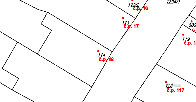 Dobromilice 18 na parcele st. 114 v KÚ Dobromilice, Katastrální mapa