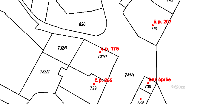 Plumlov 175 na parcele st. 731/1 v KÚ Plumlov, Katastrální mapa