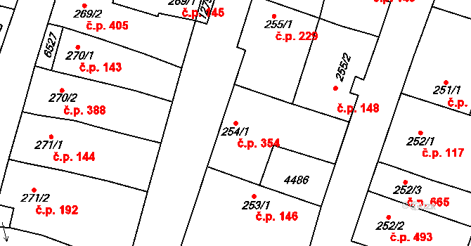Hrušovany nad Jevišovkou 354 na parcele st. 254/1 v KÚ Hrušovany nad Jevišovkou, Katastrální mapa
