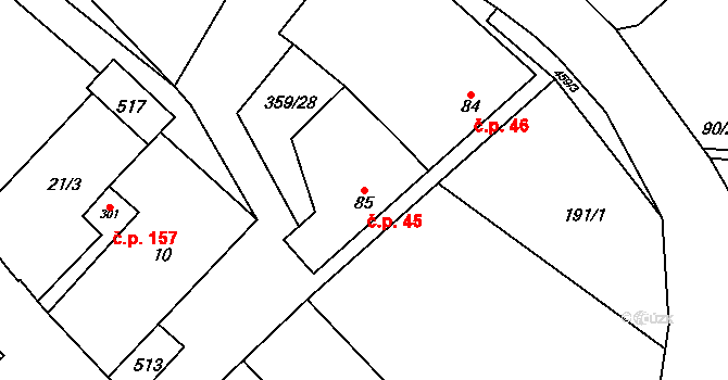 Mramotice 45, Znojmo na parcele st. 85 v KÚ Mramotice, Katastrální mapa