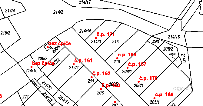 Uhřičice 169 na parcele st. 213 v KÚ Uhřičice, Katastrální mapa