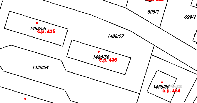 Sázava 436 na parcele st. 1488/56 v KÚ Sázava, Katastrální mapa