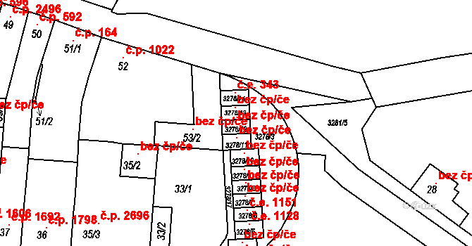 Brno 117594130 na parcele st. 3278/12 v KÚ Líšeň, Katastrální mapa
