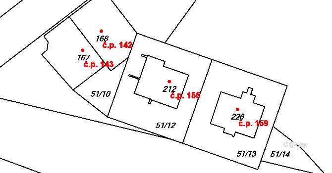 Sloveč 155 na parcele st. 212 v KÚ Sloveč, Katastrální mapa
