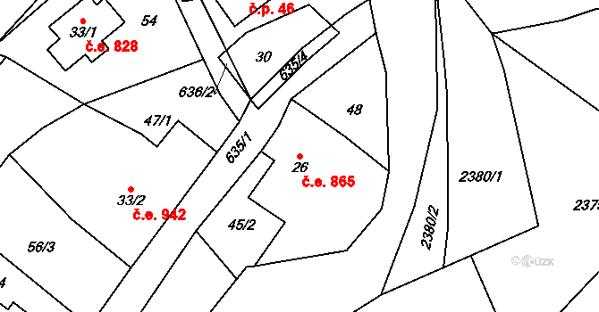 Josefův Důl 865 na parcele st. 26 v KÚ Josefův Důl u Jablonce nad Nisou, Katastrální mapa