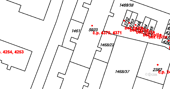 Jablonec nad Nisou 4370,4371 na parcele st. 5923 v KÚ Jablonec nad Nisou, Katastrální mapa