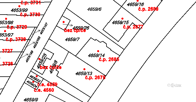 Jihlava 2685 na parcele st. 4659/14 v KÚ Jihlava, Katastrální mapa