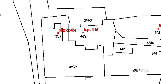 Konská 115, Třinec na parcele st. 44/2 v KÚ Konská, Katastrální mapa