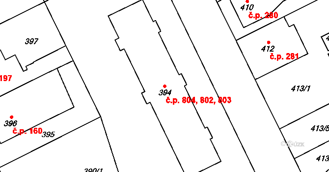 Vratimov 802,803,804 na parcele st. 394 v KÚ Vratimov, Katastrální mapa