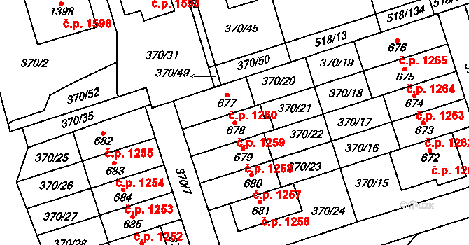 Hostivice 1259 na parcele st. 678 v KÚ Litovice, Katastrální mapa