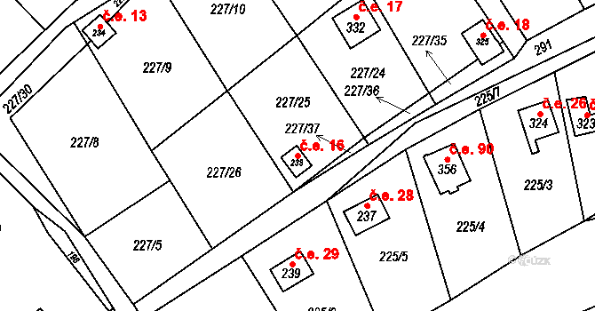 Vysoká Pec 16, Bohutín na parcele st. 233 v KÚ Vysoká Pec u Bohutína, Katastrální mapa