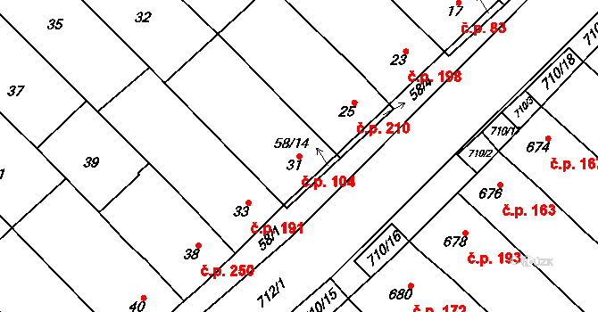 Zarazice 104, Veselí nad Moravou na parcele st. 31 v KÚ Zarazice, Katastrální mapa