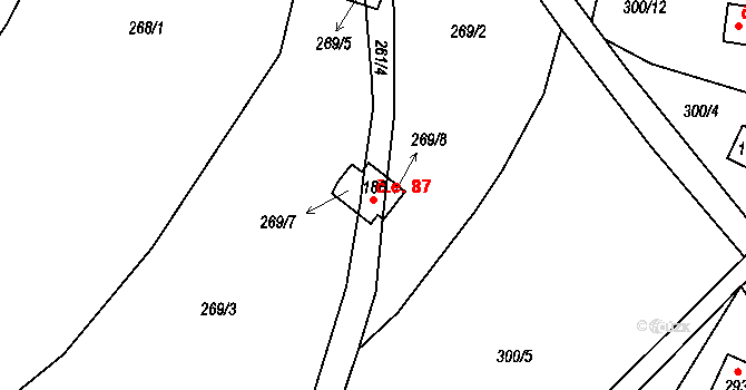 Rounek 87, Vyskytná nad Jihlavou na parcele st. 186 v KÚ Rounek, Katastrální mapa