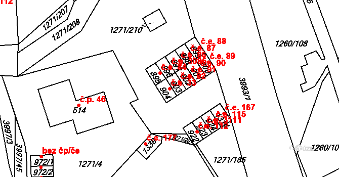 Pazderna 33, Vyškov na parcele st. 904 v KÚ Dědice u Vyškova, Katastrální mapa