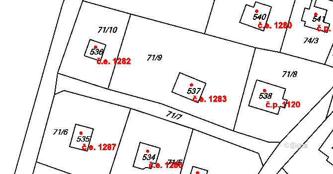 Ládví 1283, Kamenice na parcele st. 537 v KÚ Ládví, Katastrální mapa