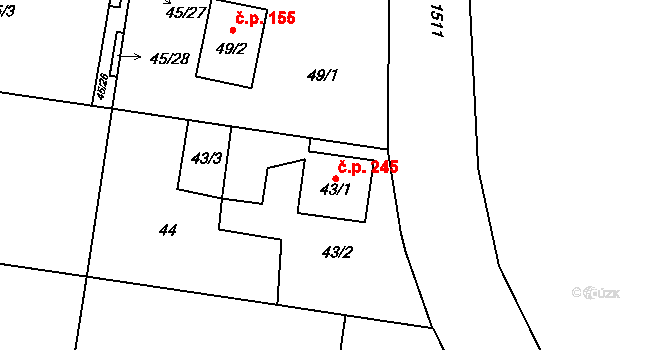 Mochov 245 na parcele st. 43/1 v KÚ Mochov, Katastrální mapa