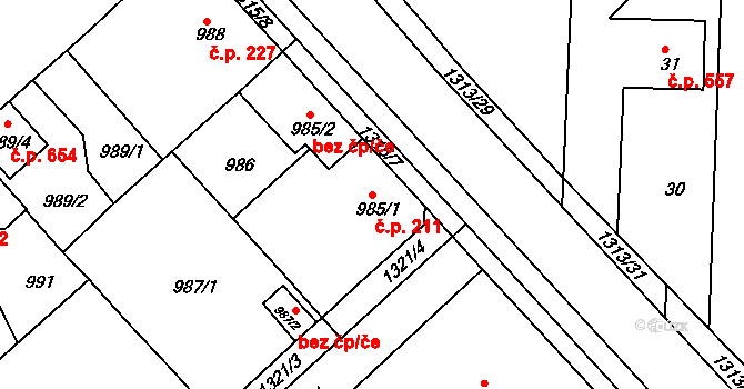 Tuchlovice 211 na parcele st. 985/1 v KÚ Tuchlovice, Katastrální mapa