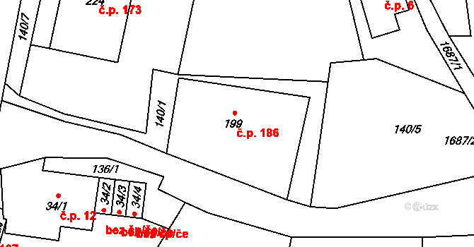 Smilovice 186 na parcele st. 199 v KÚ Smilovice u Třince, Katastrální mapa