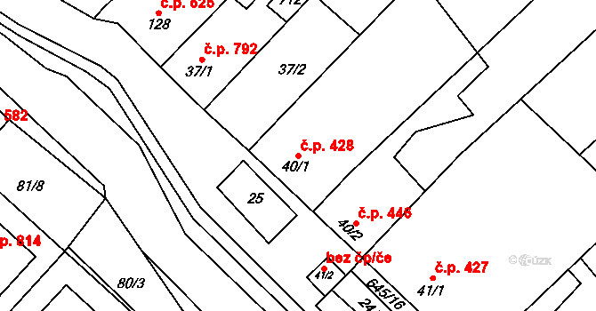 Chvalčov 428 na parcele st. 40/1 v KÚ Chvalčova Lhota, Katastrální mapa