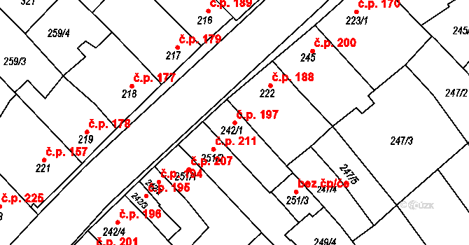 Senice na Hané 197 na parcele st. 242/1 v KÚ Senice na Hané, Katastrální mapa