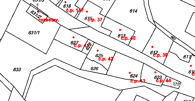 Mimoň II 42, Mimoň na parcele st. 625 v KÚ Mimoň, Katastrální mapa
