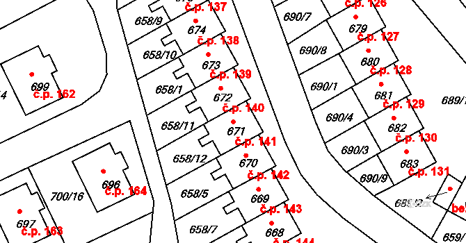 Mimoň V 141, Mimoň na parcele st. 671 v KÚ Mimoň, Katastrální mapa