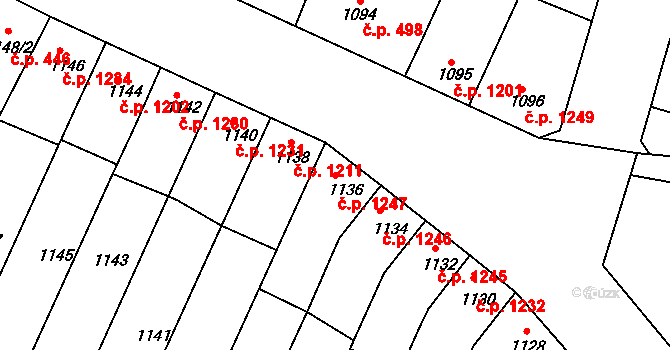 Roudnice nad Labem 1247 na parcele st. 1136 v KÚ Roudnice nad Labem, Katastrální mapa