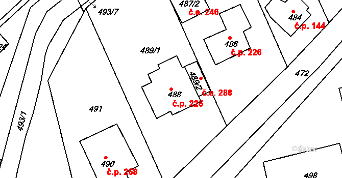 Chlumec 225 na parcele st. 488 v KÚ Chlumec u Chabařovic, Katastrální mapa