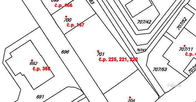 Neštěmice 221,222,225, Ústí nad Labem na parcele st. 701 v KÚ Neštěmice, Katastrální mapa