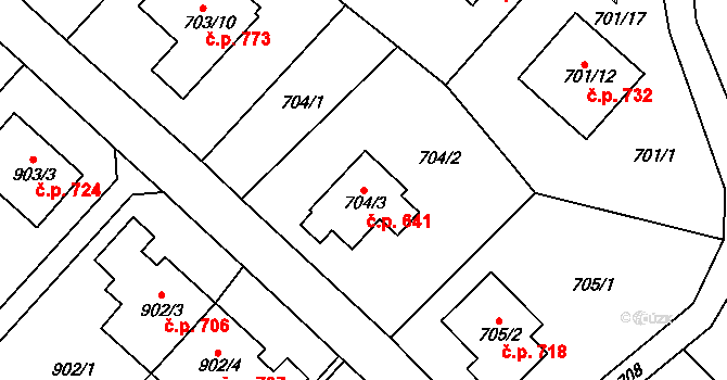 Bukov 641, Ústí nad Labem na parcele st. 704/3 v KÚ Bukov, Katastrální mapa