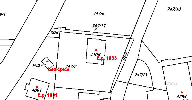 Žamberk 1033 na parcele st. 4106 v KÚ Žamberk, Katastrální mapa