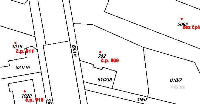 Lysá nad Labem 609 na parcele st. 732 v KÚ Lysá nad Labem, Katastrální mapa