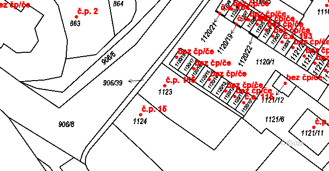 Novosedlice 165 na parcele st. 1123 v KÚ Novosedlice, Katastrální mapa