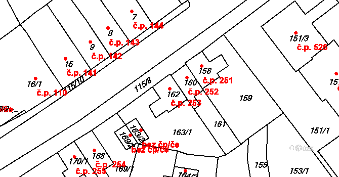 Proboštov 253 na parcele st. 162 v KÚ Proboštov u Teplic, Katastrální mapa