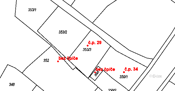 Pudlov 29, Bohumín na parcele st. 353/3 v KÚ Pudlov, Katastrální mapa