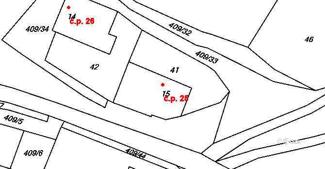 Kornice 25, Litomyšl na parcele st. 15 v KÚ Kornice, Katastrální mapa