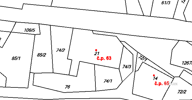 Sklené 63 na parcele st. 21 v KÚ Sklené u Svitav, Katastrální mapa