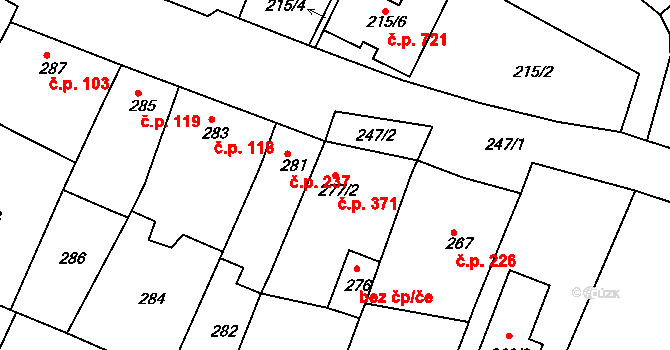 Soběšice 371, Brno na parcele st. 277/2 v KÚ Soběšice, Katastrální mapa