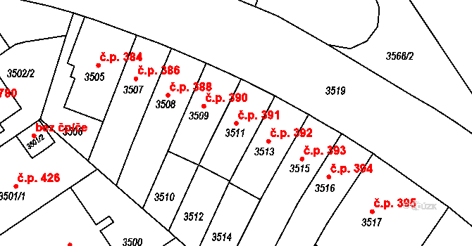 Černá Pole 391, Brno na parcele st. 3511 v KÚ Černá Pole, Katastrální mapa