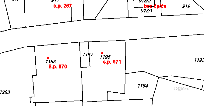Smržovka 971 na parcele st. 1196 v KÚ Smržovka, Katastrální mapa